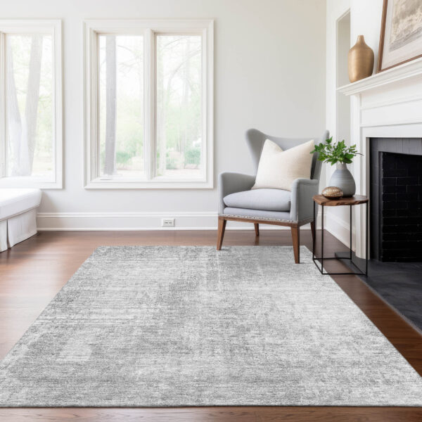 9' X 12' Silver And Gray Abstract Washable Indoor Outdoor Area Rug