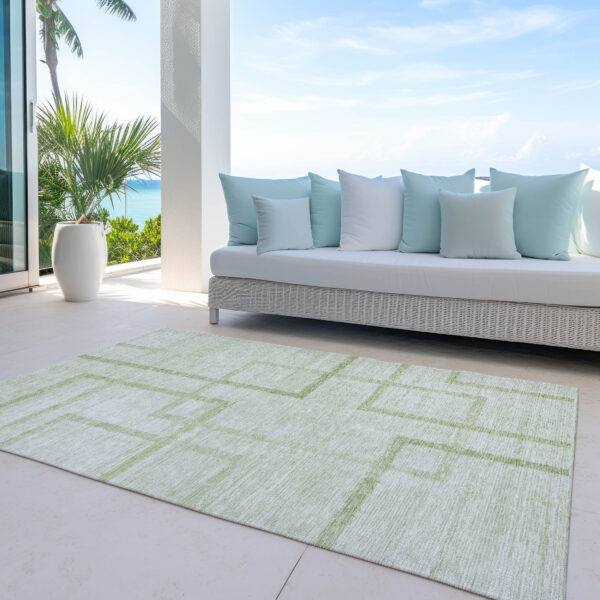 3' X 5' Artichoke Green And Green Geometric Washable Indoor Outdoor Area Rug