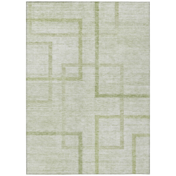3' X 5' Artichoke Green And Green Geometric Washable Indoor Outdoor Area Rug