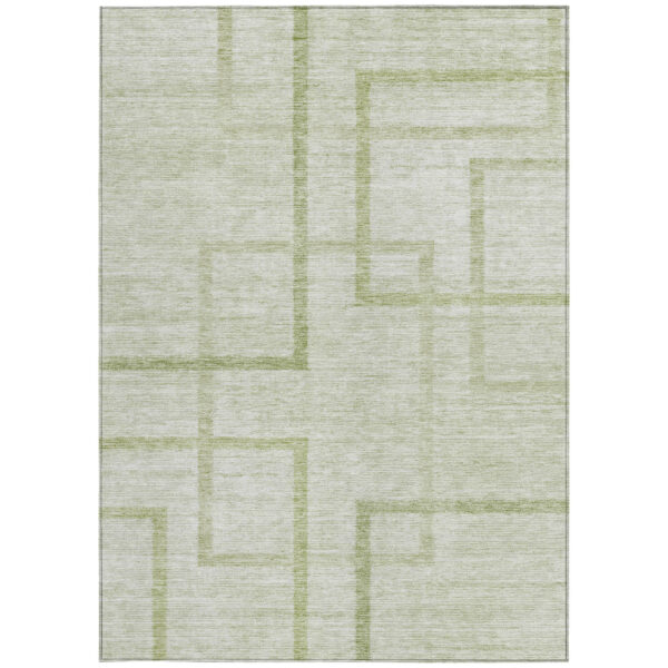 3' X 5' Artichoke Green And Green Geometric Washable Indoor Outdoor Area Rug