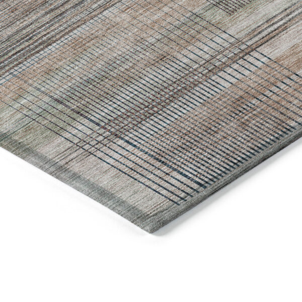 3' X 5' Copper Gray And Blue Striped Washable Indoor Outdoor Area Rug