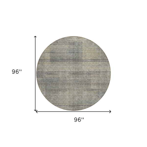 8' Khaki Beige And Gray Round Striped Washable Indoor Outdoor Area Rug