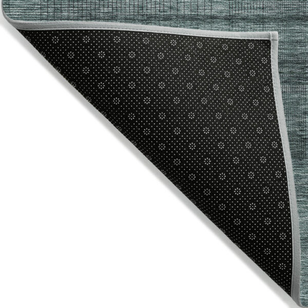 9' X 12' Teal Blue Aqua And Gray Striped Washable Indoor Outdoor Area Rug