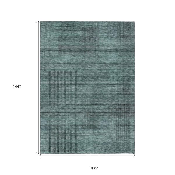 9' X 12' Teal Blue Aqua And Gray Striped Washable Indoor Outdoor Area Rug