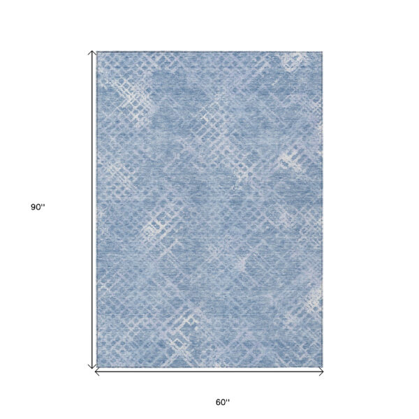 5' X 8' Sky Blue And Denim Blue Geometric Washable Indoor Outdoor Area Rug