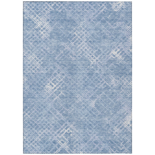 5' X 8' Sky Blue And Denim Blue Geometric Washable Indoor Outdoor Area Rug