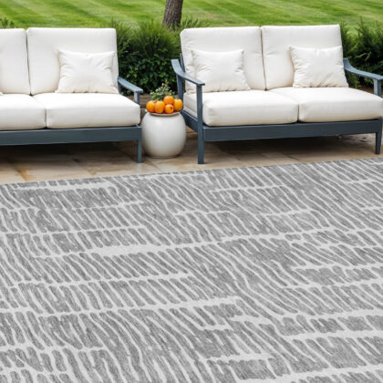 9' X 12' Gray And Ivory Abstract Washable Indoor Outdoor Area Rug