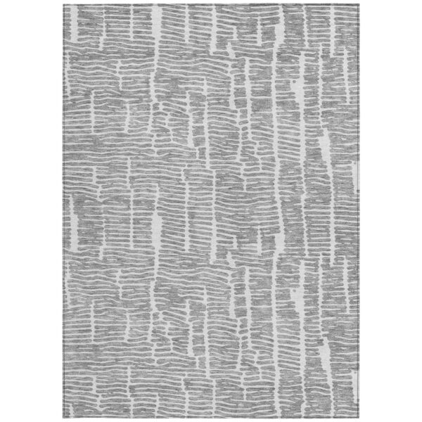 9' X 12' Gray And Ivory Abstract Washable Indoor Outdoor Area Rug