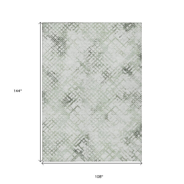 9' X 12' Artichoke Green And Ivory Geometric Washable Indoor Outdoor Area Rug