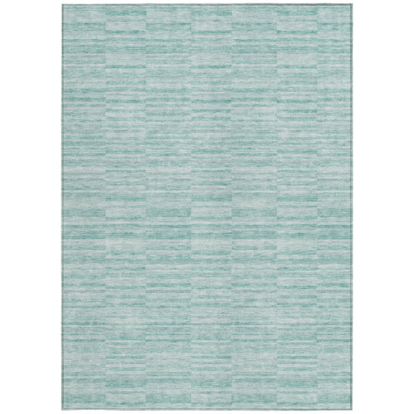 9' X 12' Turquoise Teal Blue And Gray Striped Washable Indoor Outdoor Area Rug