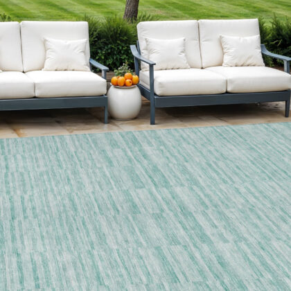 9' X 12' Turquoise Teal Blue And Gray Striped Washable Indoor Outdoor Area Rug