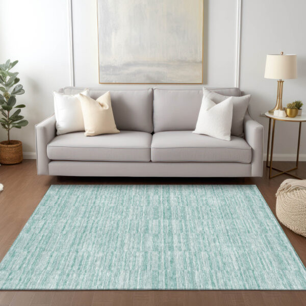 9' X 12' Turquoise Teal Blue And Gray Striped Washable Indoor Outdoor Area Rug