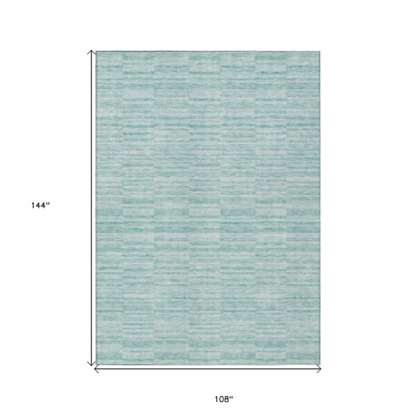 9' X 12' Turquoise Teal Blue And Gray Striped Washable Indoor Outdoor Area Rug