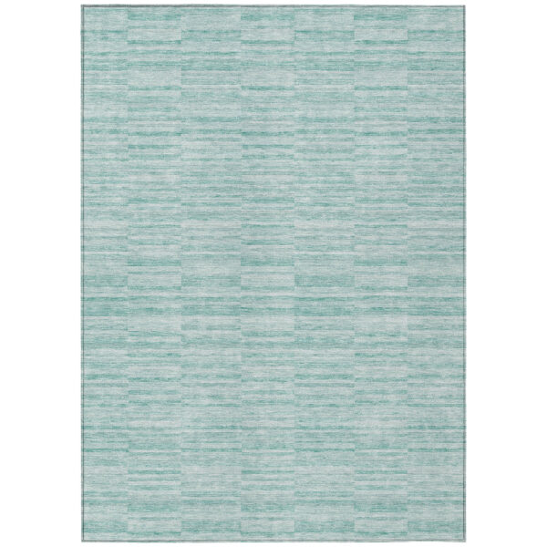 9' X 12' Turquoise Teal Blue And Gray Striped Washable Indoor Outdoor Area Rug