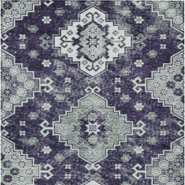 3' X 5' Purple Eggplant And Sage Medallion Washable Indoor Outdoor Area Rug