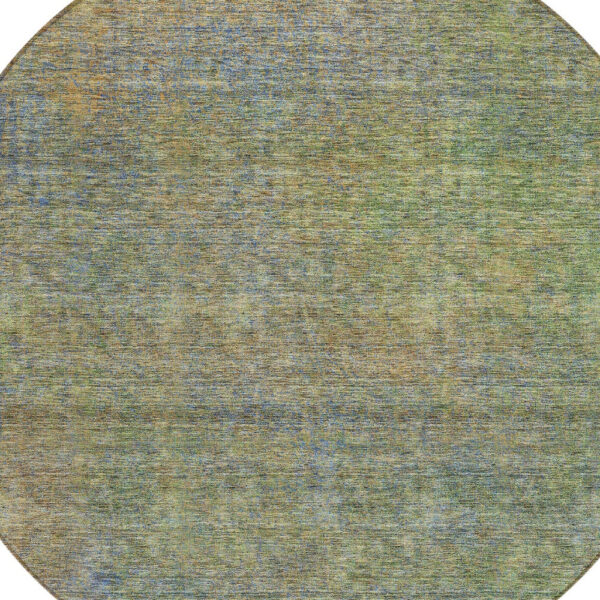 8' Green Gold And Charcoal Round Abstract Washable Indoor Outdoor Area Rug