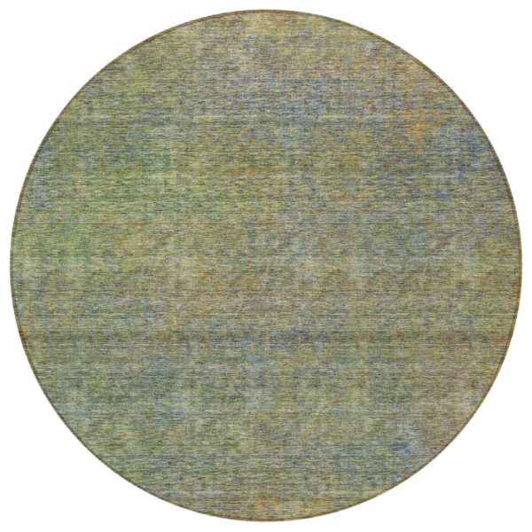 8' Green Gold And Charcoal Round Abstract Washable Indoor Outdoor Area Rug