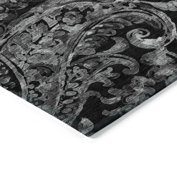 5' X 8' Black Gray And Charcoal Paisley Washable Indoor Outdoor Area Rug