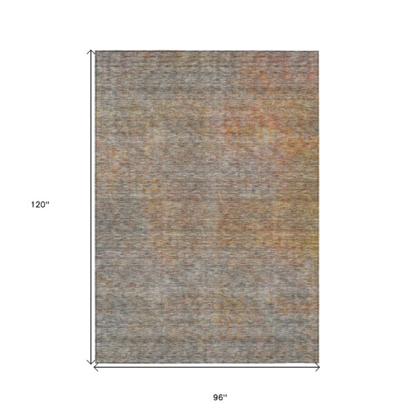 8' X 10' Gray Charcoal And Orange Abstract Washable Indoor Outdoor Area Rug