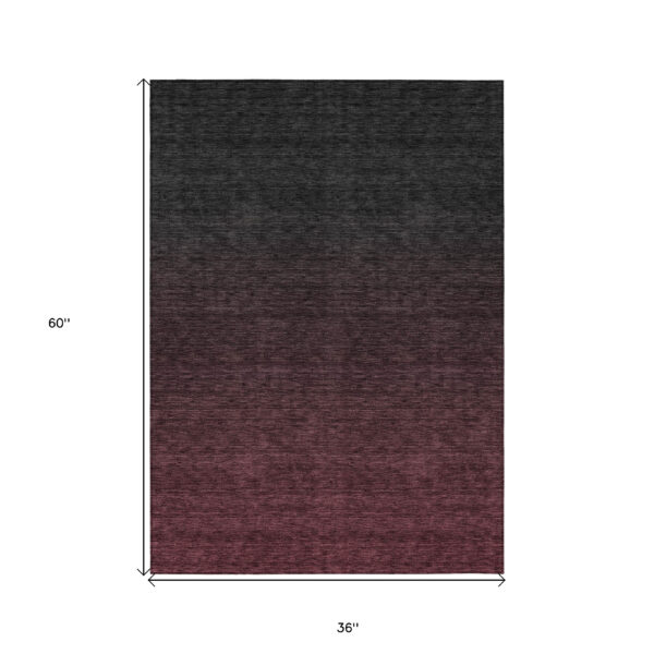 3' X 5' Merlot And Charcoal Abstract Washable Indoor Outdoor Area Rug