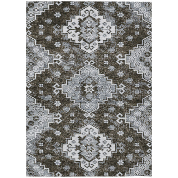 5' X 8' Brown And Gray Medallion Washable Indoor Outdoor Area Rug