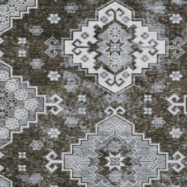 5' X 8' Brown And Gray Medallion Washable Indoor Outdoor Area Rug
