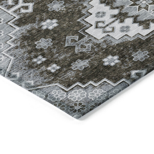 5' X 8' Brown And Gray Medallion Washable Indoor Outdoor Area Rug