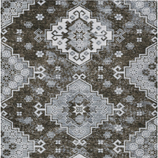 5' X 8' Brown And Gray Medallion Washable Indoor Outdoor Area Rug