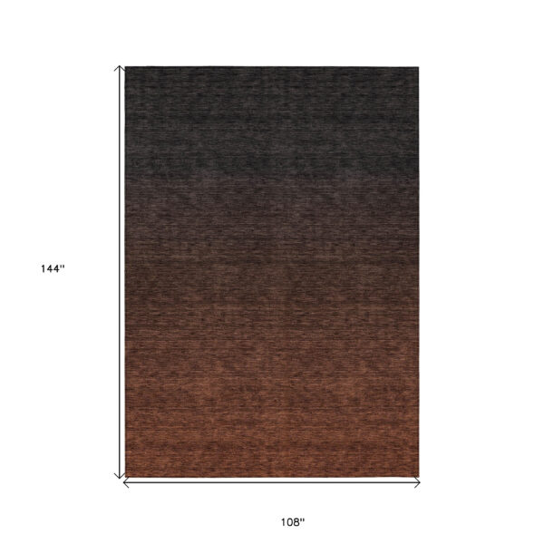 9' X 12' Orange And Charcoal Abstract Washable Indoor Outdoor Area Rug