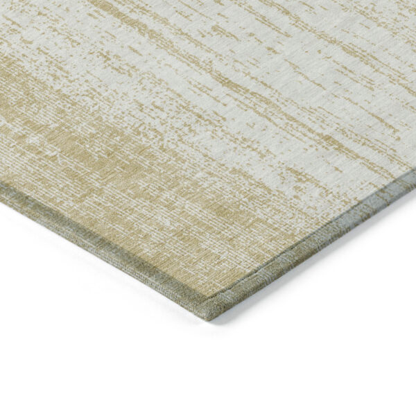 9' X 12' Gold And Ivory Striped Washable Indoor Outdoor Area Rug