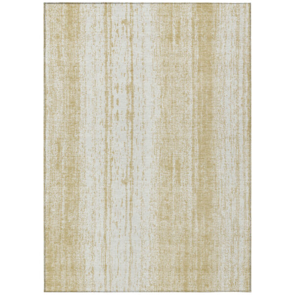 9' X 12' Gold And Ivory Striped Washable Indoor Outdoor Area Rug