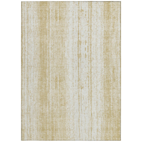 9' X 12' Gold And Ivory Striped Washable Indoor Outdoor Area Rug