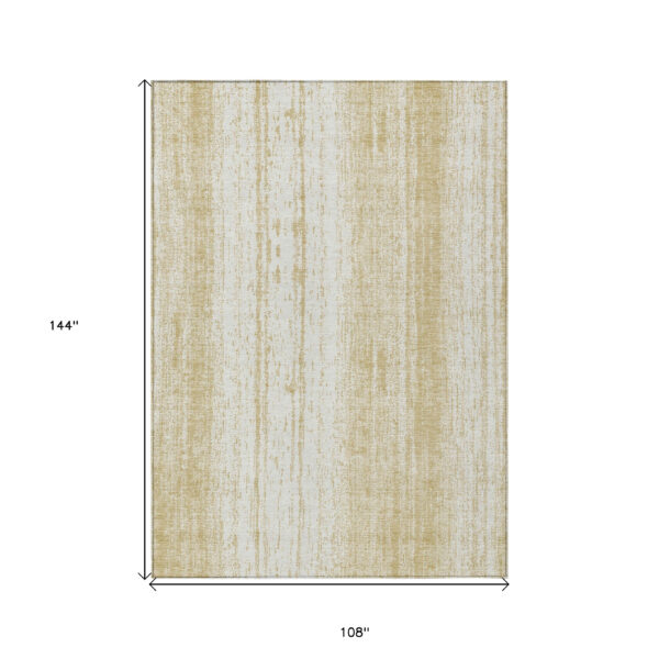 9' X 12' Gold And Ivory Striped Washable Indoor Outdoor Area Rug