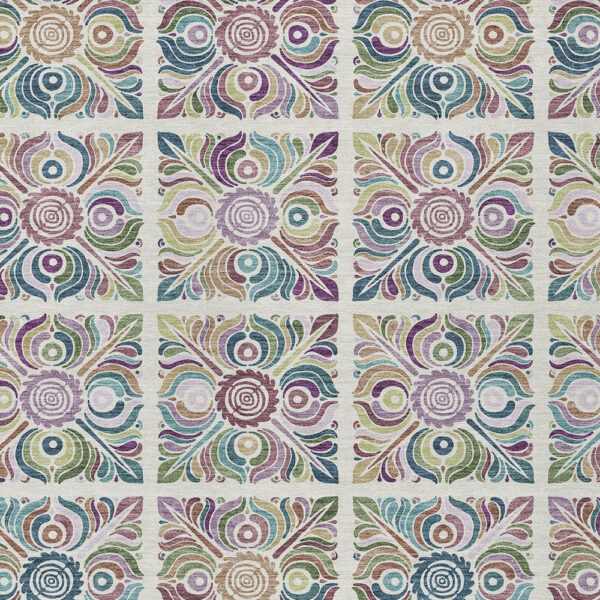 9' X 12' Ivory Purple And Teal Blue Medallion Washable Indoor Outdoor Area Rug