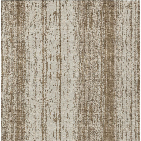 3' X 5' Brown And Ivory Striped Washable Indoor Outdoor Area Rug