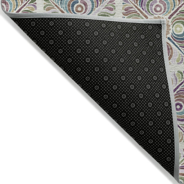9' X 12' Ivory Purple And Teal Blue Medallion Washable Indoor Outdoor Area Rug