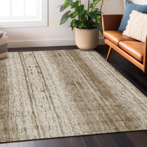 3' X 5' Brown And Ivory Striped Washable Indoor Outdoor Area Rug