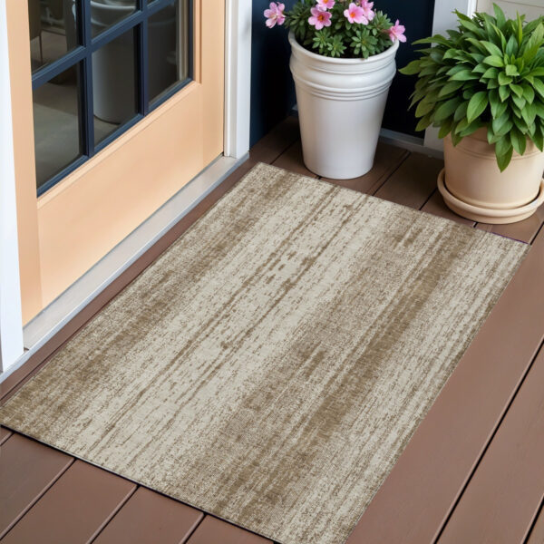 3' X 5' Brown And Ivory Striped Washable Indoor Outdoor Area Rug