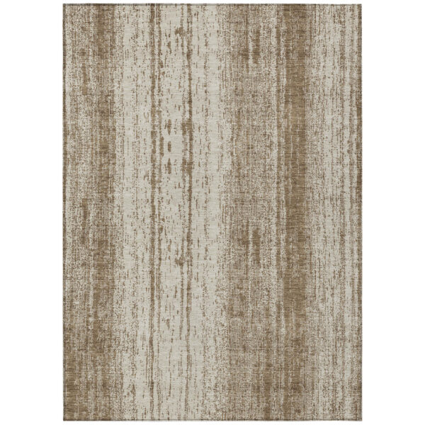 3' X 5' Brown And Ivory Striped Washable Indoor Outdoor Area Rug