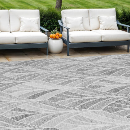 10' X 14' Gray Charcoal And Ivory Geometric Washable Indoor Outdoor Area Rug