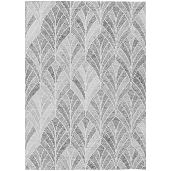 10' X 14' Gray Charcoal And Ivory Geometric Washable Indoor Outdoor Area Rug