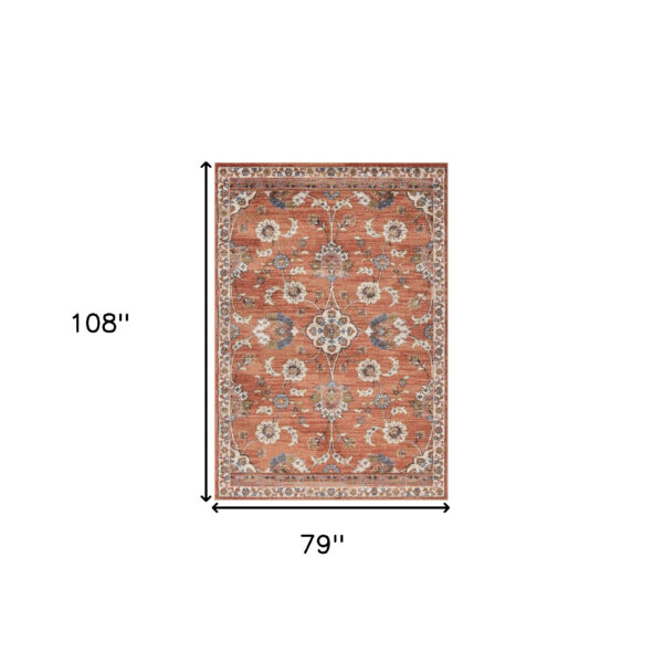 6' x 9' Orange Floral Power Loom Area Rug