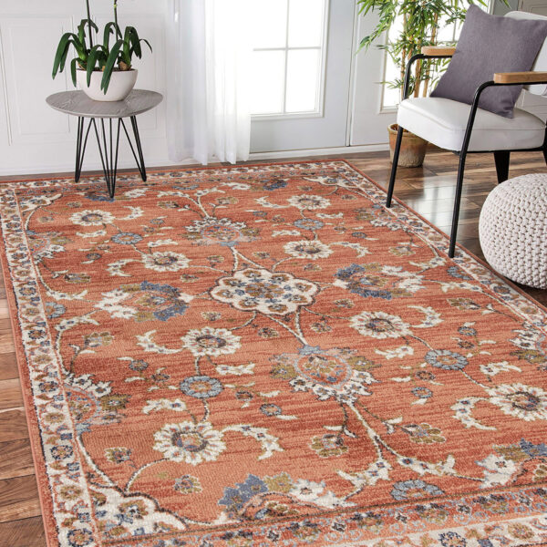 6' x 9' Orange Floral Power Loom Area Rug