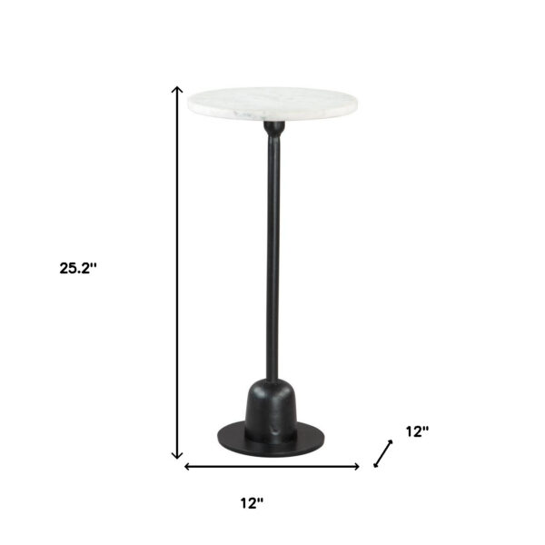 25" White And Black Marble And Aluminum Round Pedestal End Table