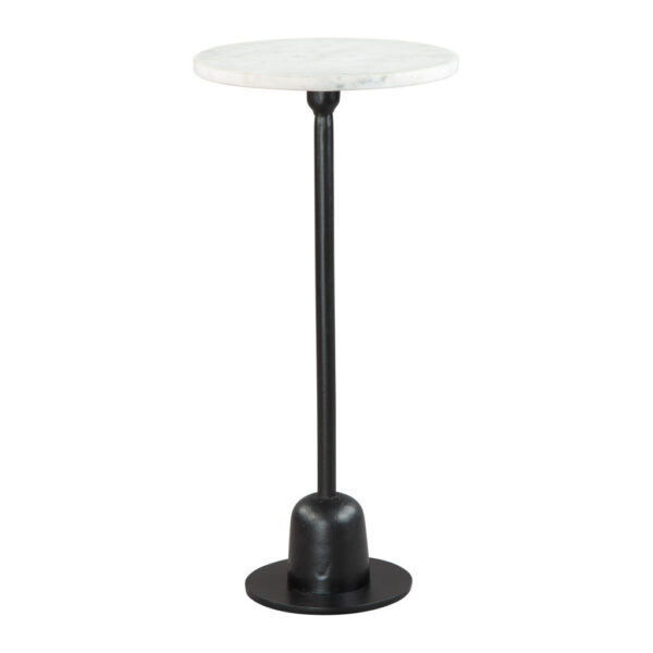 25" White And Black Marble And Aluminum Round Pedestal End Table