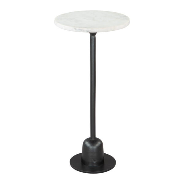 25" White And Black Marble And Aluminum Round Pedestal End Table