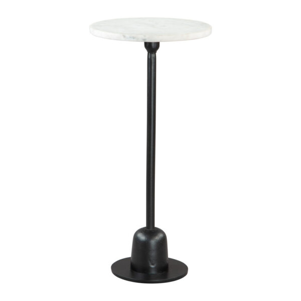25" White And Black Marble And Aluminum Round Pedestal End Table