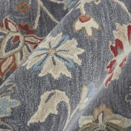 9' X 12' Gray Ivory And Red Wool Floral Tufted Handmade Stain Resistant Area Rug