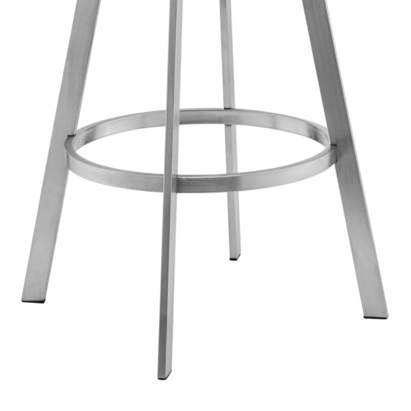 26" Gray and Silver Faux Leather and Iron Low Back Counter Height Swivel Bar Chair