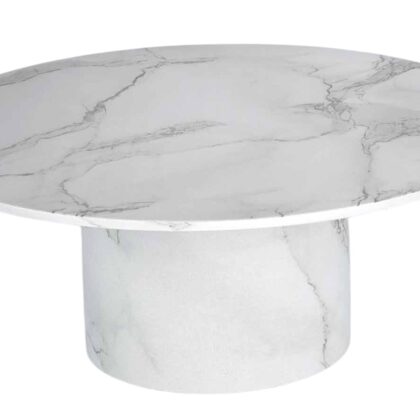 35" White Genuine Marble And Wood Round Pedestal Coffee Table